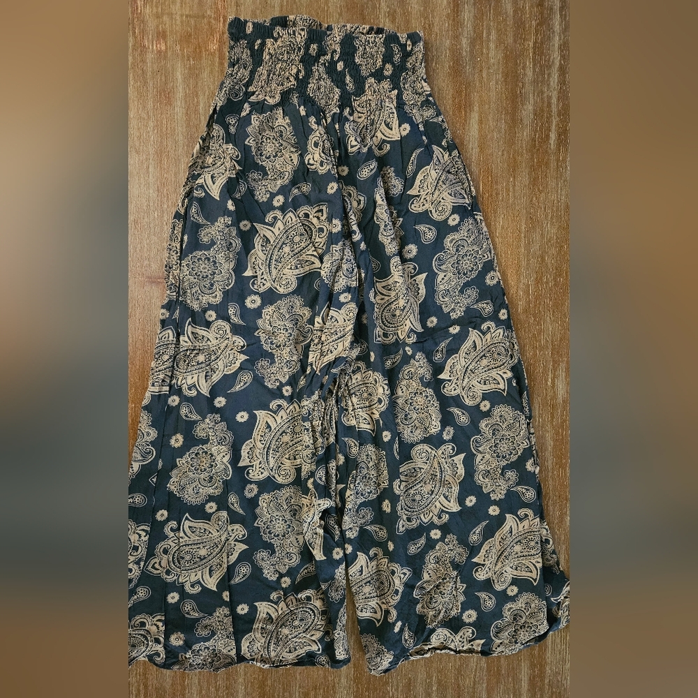 Chic Paisley Print Wide Leg Pants - Thai Palazzo Pants Bohemian Floral Print Sm